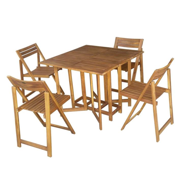 Conjunto de mesa y cuatro sillas plegables de madera maciza main product photo