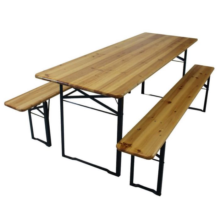 Conjunto de mesa 200x70cm y bancos 220x25cm de madera de abeto mod. Birreria main product photo