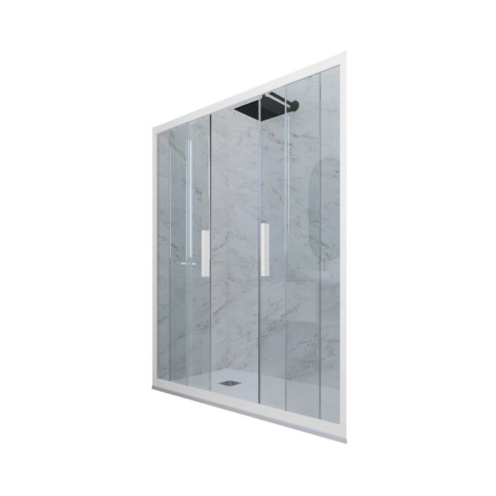 Puerta de ducha deslizante en nicho de PVC Blanco Matt H 200 Vidrio Transparente mod. Glam main product photo