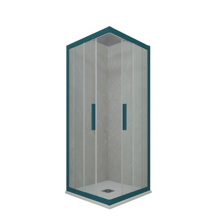 Mampara de ducha angular deslizante 90x90 CM de PVC Verde Night Watch H 200  Vidrio Transparente mod. Kolors