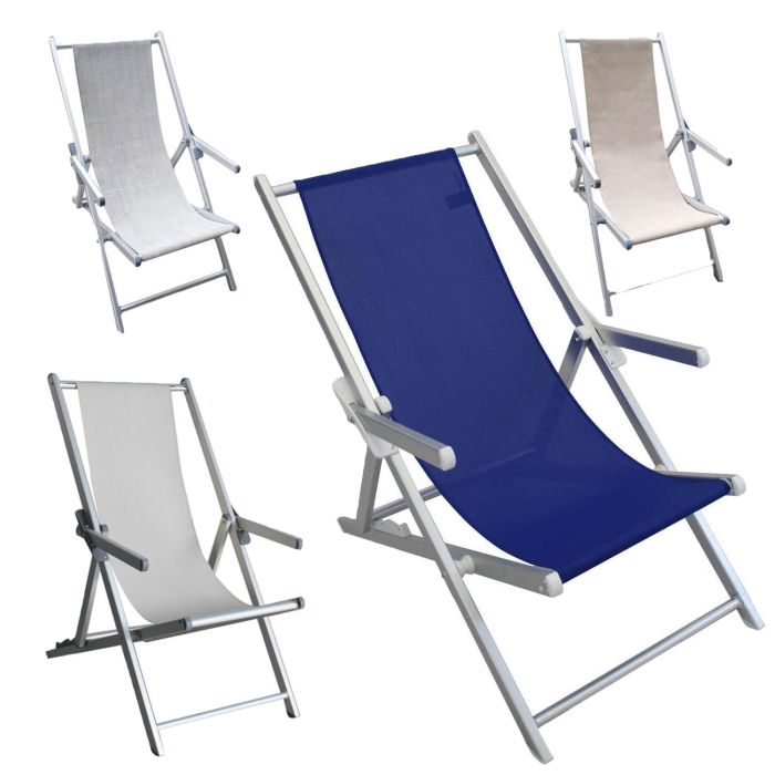 Tumbona plegable con reposabrazos de aluminio y tela varios colores disponibles mod. Mare main product photo