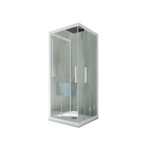 Mampara de ducha de 3 lados deslizante de PVC Blanco Matt H 200 Vidrio Transparente mod. Kolors Trio