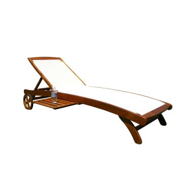 Tumbona de madera maciza con ruedas y funda de tela mod. Texty