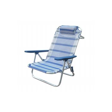 Silla plegable con reposabrazos ajustable de rayas azul de aluminio