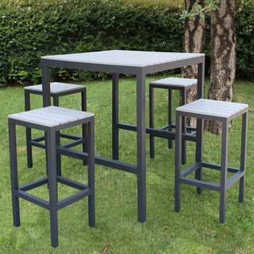 Set de mesa de bar y taburetes de aluminio y polywood varios colores mod. Sirio