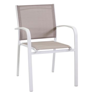 Silla asiento de jardín apilable con reposabrazos Blanco 61x56 cm h 84 cm en Aluminio y textileno mod. Sullivan