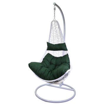 Sillón colgante huevo de jardín suspendido Blanco cojín verde 82x65 cm h 124 cm en Aluminio mod. Rialto