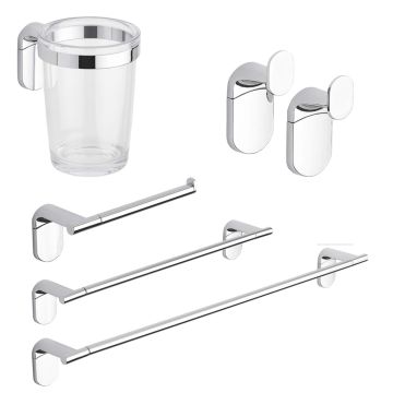 Set de accesorios kit completo de baño Zero Cromo 5 piezas en Acero Cromado y ABS