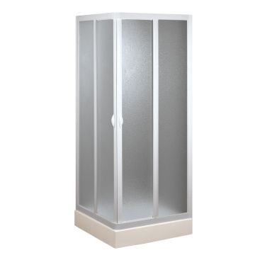 MAMPARA DE DUCHA ANGULAR PVC BLANCO PLEGABLE 80X80 H 185 APERTURA CENTRAL