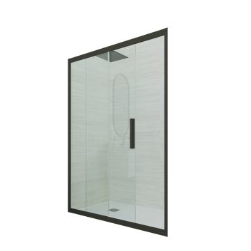Puerta de ducha deslizante en nicho de PVC Negro Mate H 200 Vidrio Transparente mod. Deco
