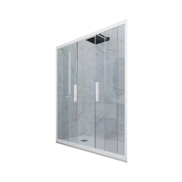 Puerta de ducha deslizante en nicho de PVC Blanco Matt H 200 Vidrio Transparente mod. Glam