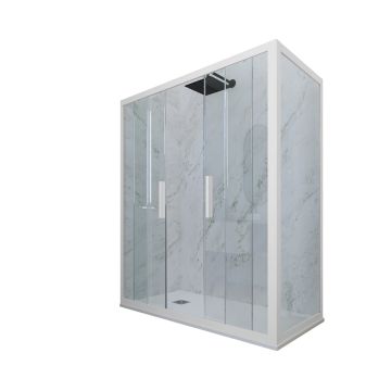 Mampara de ducha deslizante de PVC Blanco Matt H 200 Vidrio Transparente mod. Glam Duo