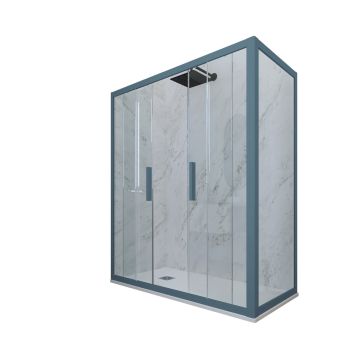 Mampara de ducha deslizante de PVC Azul Marino H 200 Vidrio Transparente mod. Glam Duo