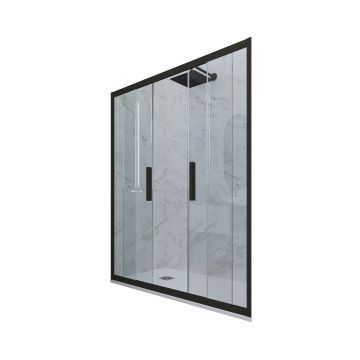 Puerta de ducha deslizante en nicho de PVC Negro Mate H 200 Vidrio Transparente mod. Glam