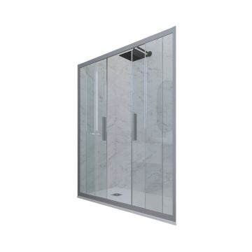 Puerta de ducha deslizante en nicho de PVC Plata H 200 Vidrio Transparente mod. Glam