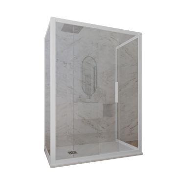 Mampara de ducha de 3 lados deslizante de PVC Blanco H 200 Vidrio Transparente mod. Glax 3 lati