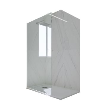 Mampara de ducha Pared Walk in de PVC Blanco Matt H 200 Vidrio Transparente mod. Kolors