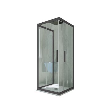 Mampara de ducha de 3 lados deslizante de PVC Antracita H 200 Vidrio Transparente mod. Kolors Trio