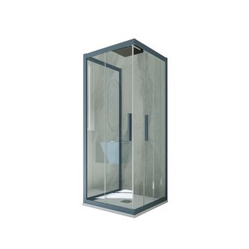 Mampara de ducha de 3 lados deslizante de PVC Azul Marino H 200 Vidrio Transparente mod. Kolors Trio