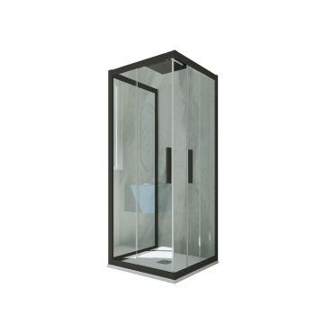 Mampara de ducha de 3 lados deslizante de PVC Negro Mate H 200 Vidrio Transparente mod. Kolors Trio