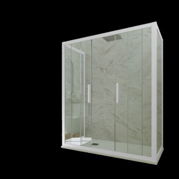 Mampara de ducha de 3 lados deslizante de PVC Blanco H 200 Vidrio Transparente mod. Star Trio
