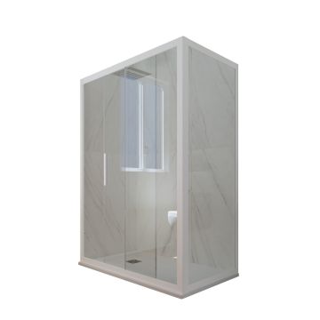 Mampara de ducha deslizante de PVC Blanco Matt H 200 Vidrio Transparente mod. Deco Duo
