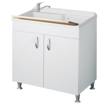 Mueble y lavadero de melamina hidrófuga W100 18 mm de espesor 45x50 cm color blanco mod. Eco