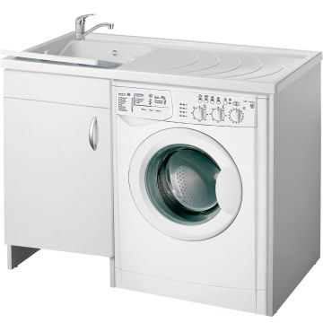 Lavadero y mueble para lavadora de melamina hidrófuga W100 18 mm de espesor 109x60 cm color blanco mod. Eco